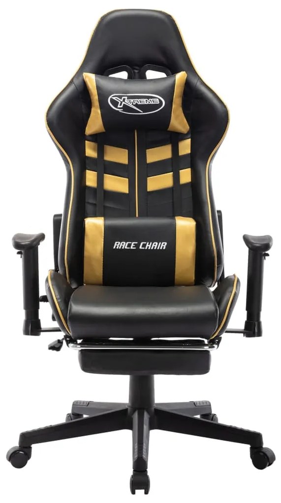Cadeira gaming c/ apoio de pés couro artificial preto/dourado
