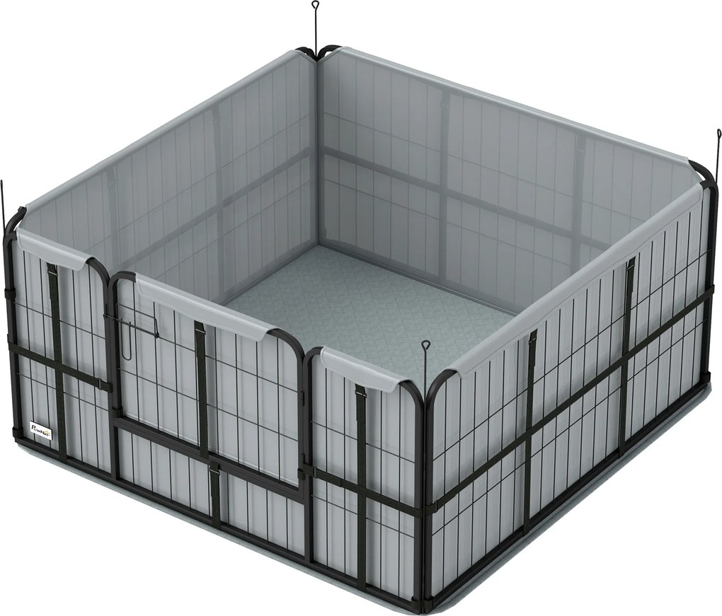 Caixa de parto para cães com porta e tapete higiénico lavável, 122 x 122 x 60 cm, preta