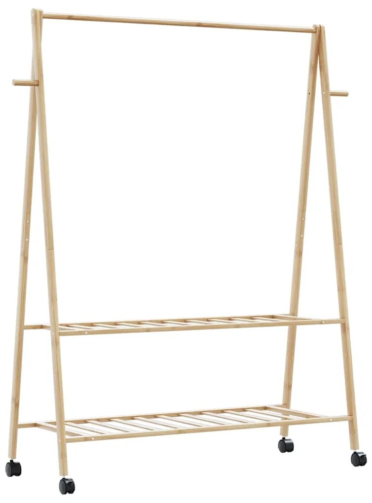 Cabide com prateleiras e rodas 132x45,5x155,5 cm bambu
