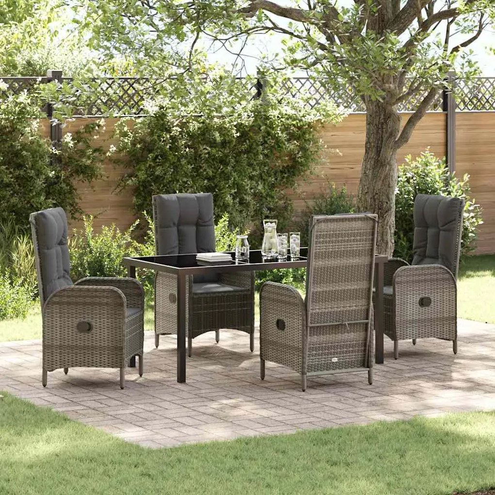 vidaXL Conjunto de Jantar de Jardim com 5 Peças em Rattan Poliéster Cinza