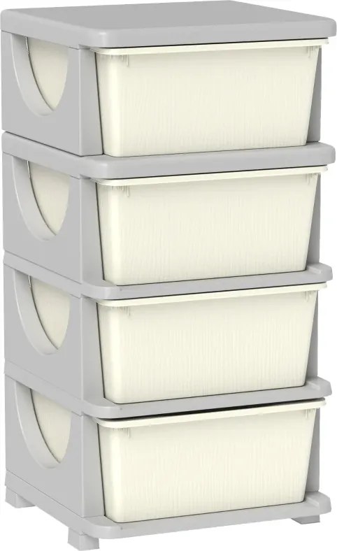 Organizador de Brinquedos 37x37x76 cm com 4 Gavetas Torre de Arrumação para Crianças +3 Anos Cantos Arredondados e Pegas  Creme