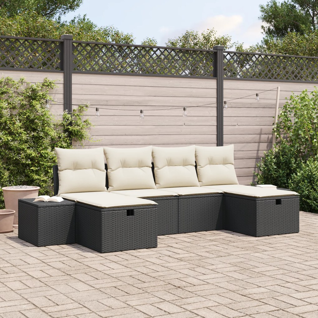 Conjunto de Sofás de Jardim 6 Peças com Almofadas Rattan Sintético Pre