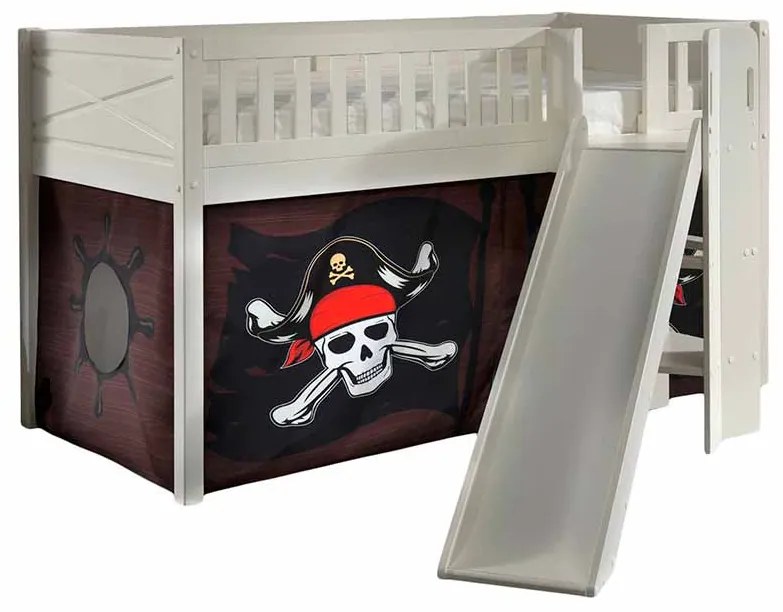 Conjunto cama Infantil SCOTT + escorrega + cortina de brincar Piratas das caraíbas Branca