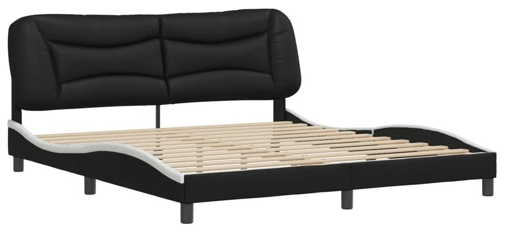 Estrutura de cama c/ cabeceira couro artificial preto e branco