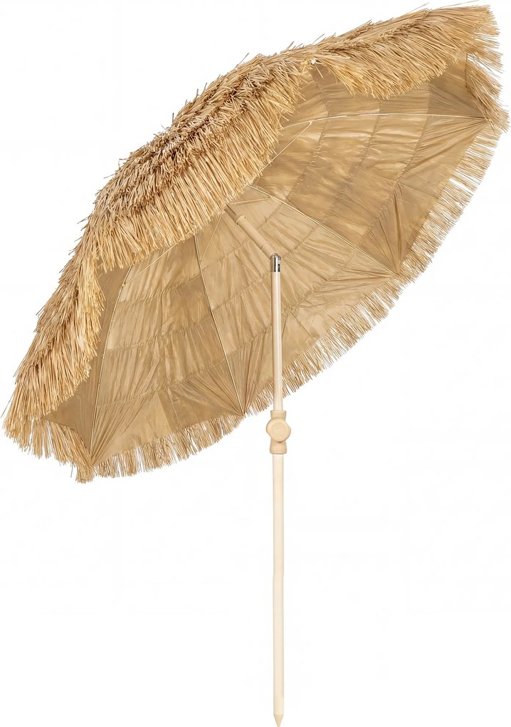 Outsunny Guarda-sol com Teto de Palha 150 cm para Praia e Jardim com Âncora de Areia Altura Ajustável e Função de Inclinação Guarda-sol com Cobertura de Palha | Aosom Portugal