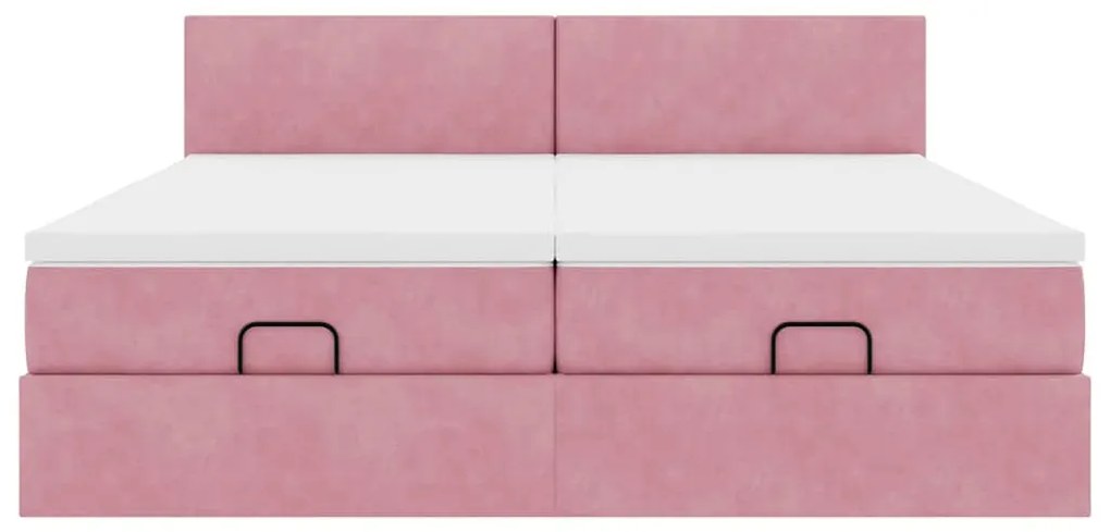 Estrutura de cama otomana com colchões 180x200 cm veludo rosa