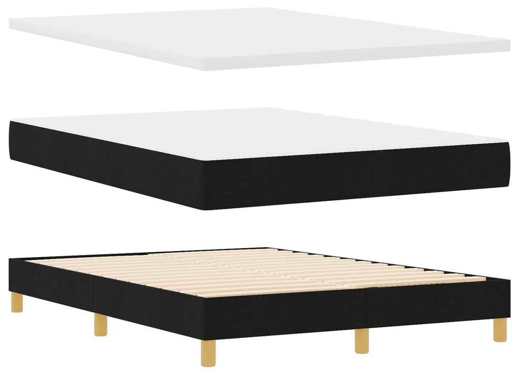 Cama Box Spring com Colchão e LED Preto 140x200 cm Tecido