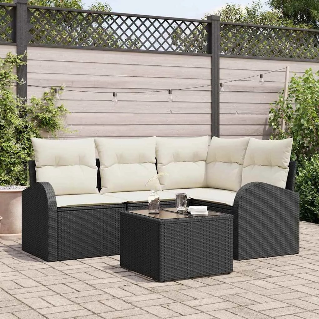 Conjunto de Sofá de Jardim de 4 Peças com Almofadas Marrons de Vime Po