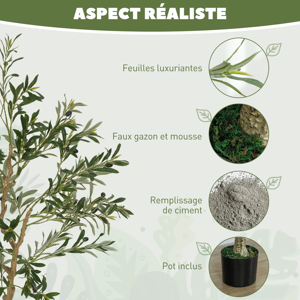 Oliveira artificial de 150 cm, planta artificial para interior, planta decorativa para a casa, escritório, sala de estar e quarto verde