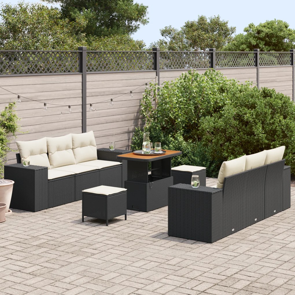 Conjunto de Sofá de Jardim vidaXL de 9 Peças com Almofadas em Rattan P