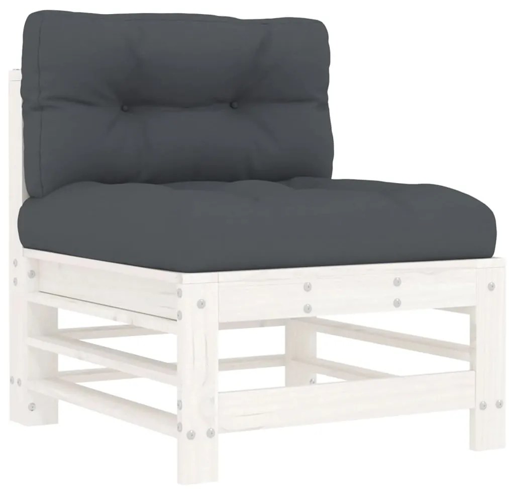 6pcs conjunto lounge jardim c/ almofadões madeira maciça branco