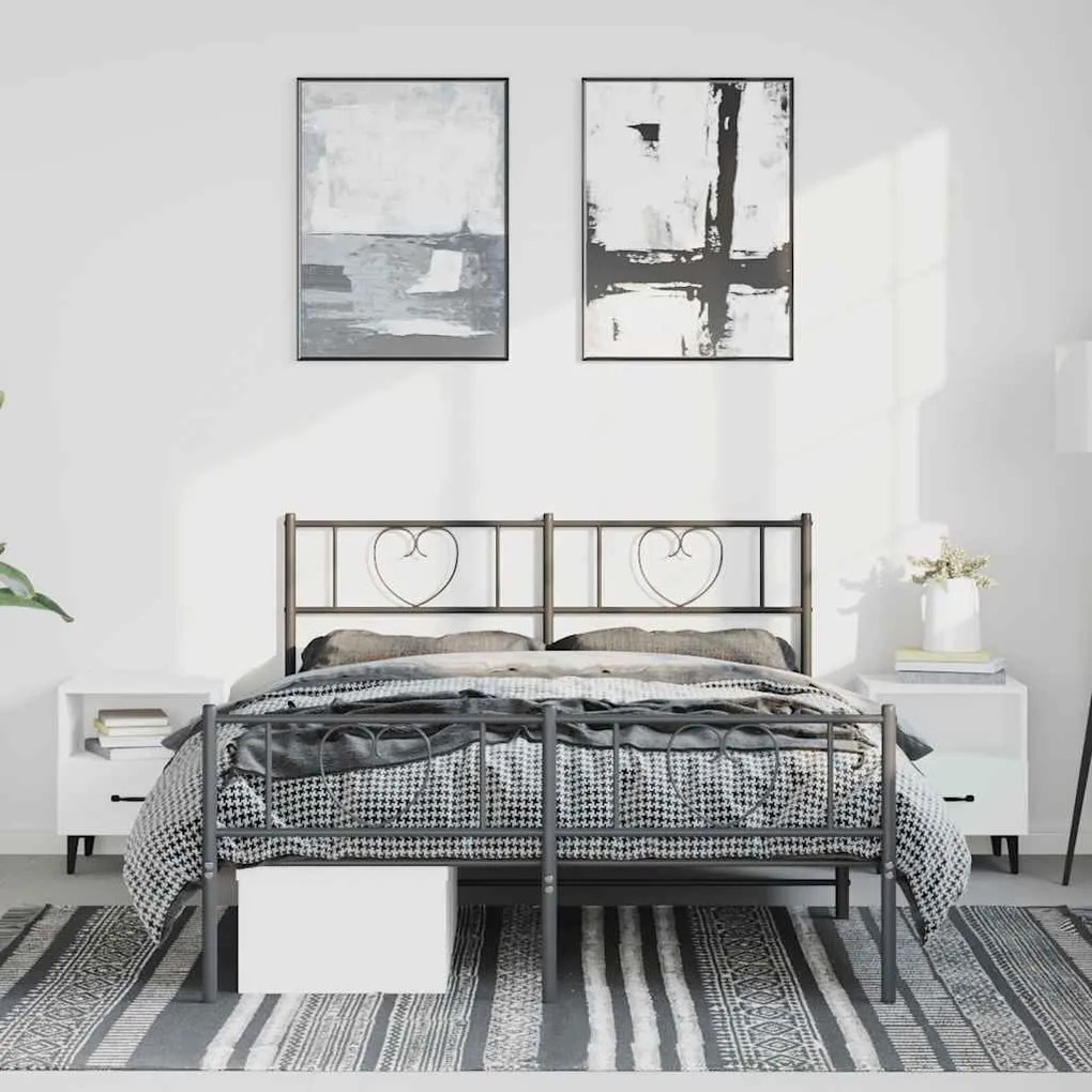 Estrutura de cama com cabeceira e pés 135x190 cm metal preto