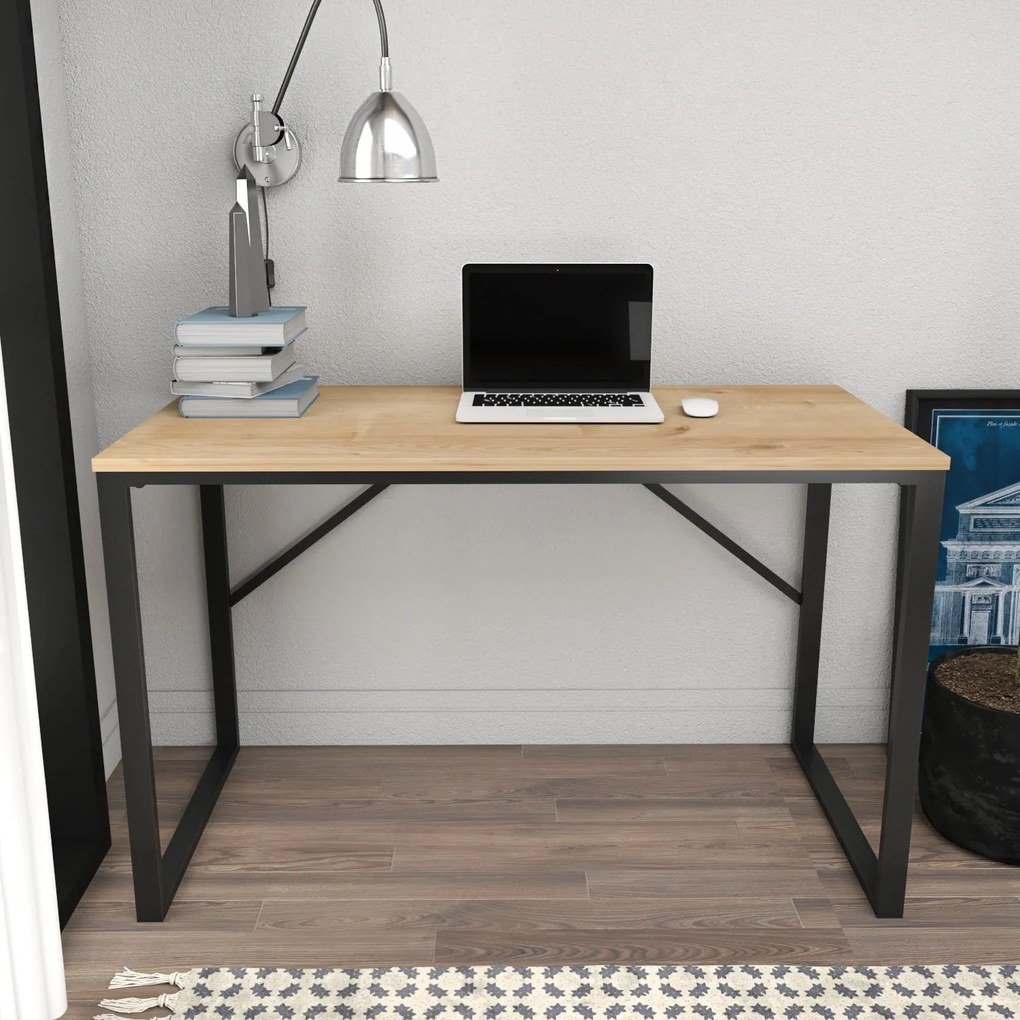 Secretária Layton – Preto e Carvalho – 120 cm x 60 cm x 74 cm
