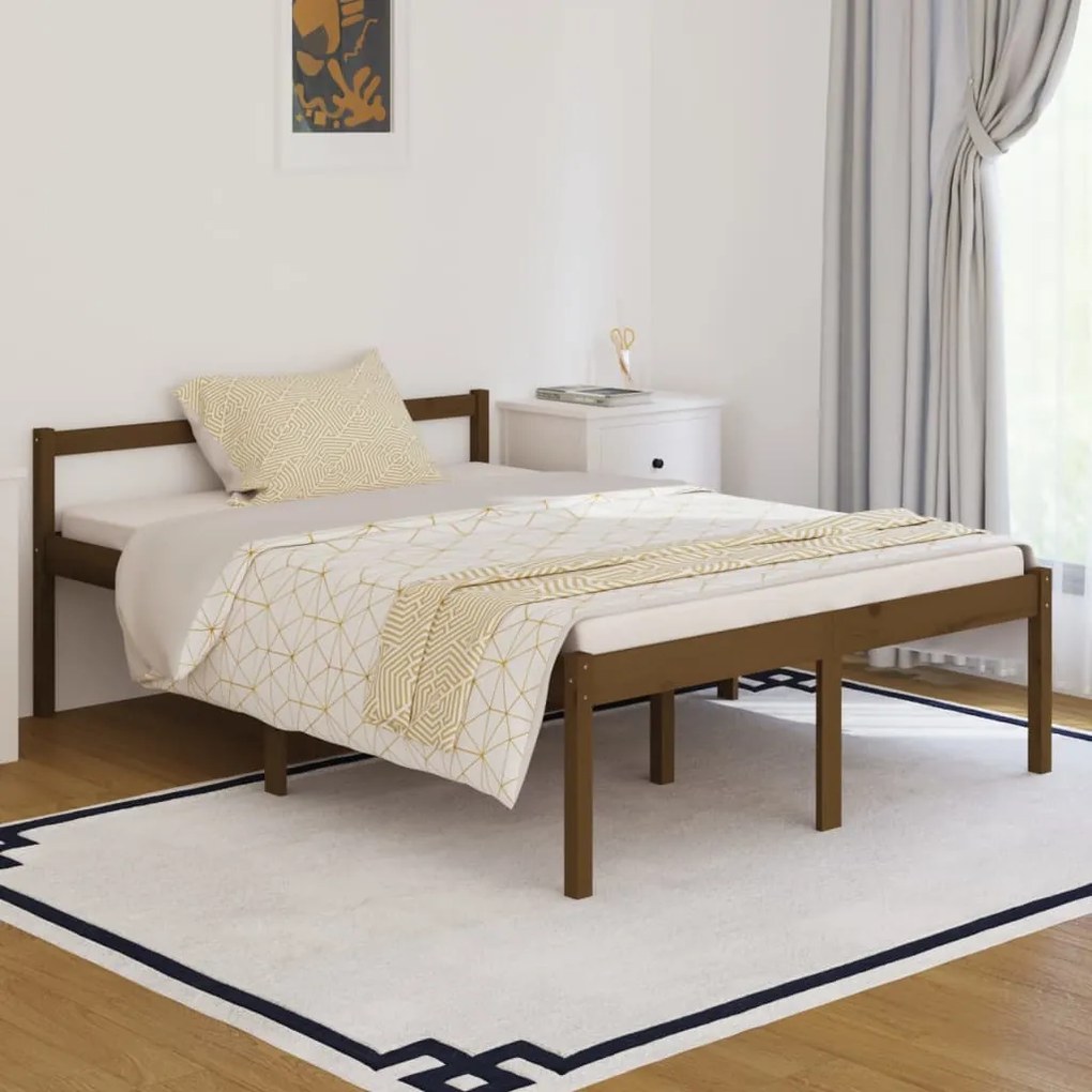 vidaXL Cama de casal para idosos 135x190 cm pinho maciço castanho mel