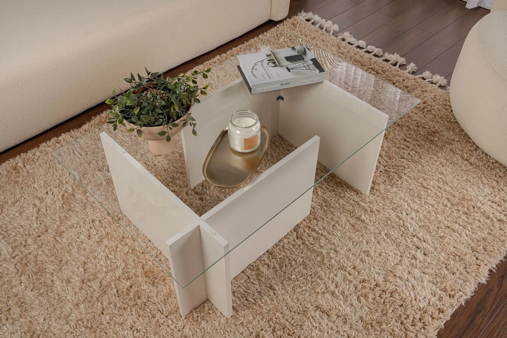Mesa de Centro Vetrino – Branco Amadeirado – 105x40x65 cm