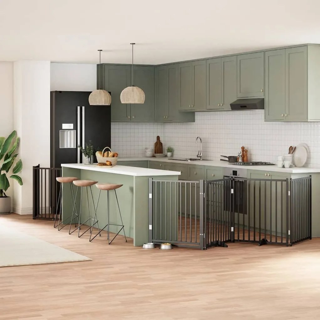 vidaXL Portão p/ cães com porta dobrável 8 painéis 640 cm álamo preto