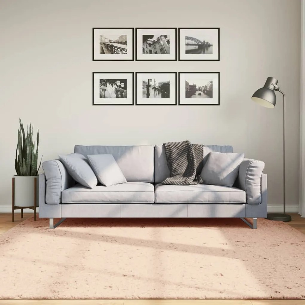 vidaXL Tapete pelo curto macio e lavável HUARTE 200x200 cm rosa-pálido