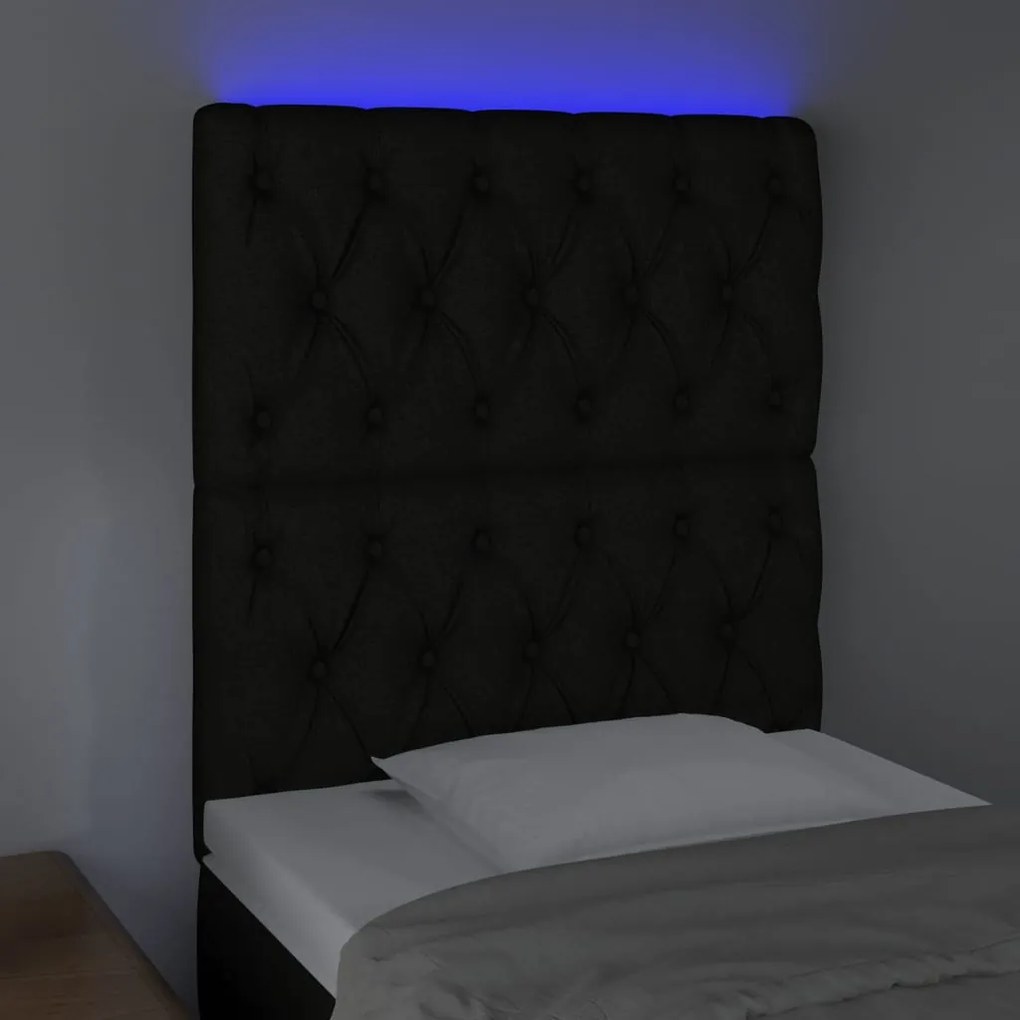 Cabeceira de cama c/ luzes LED tecido 80x7x118/128 cm preto