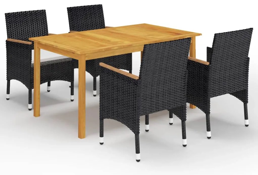 5 pcs conjunto de jantar p/ jardim c/ almofadões preto