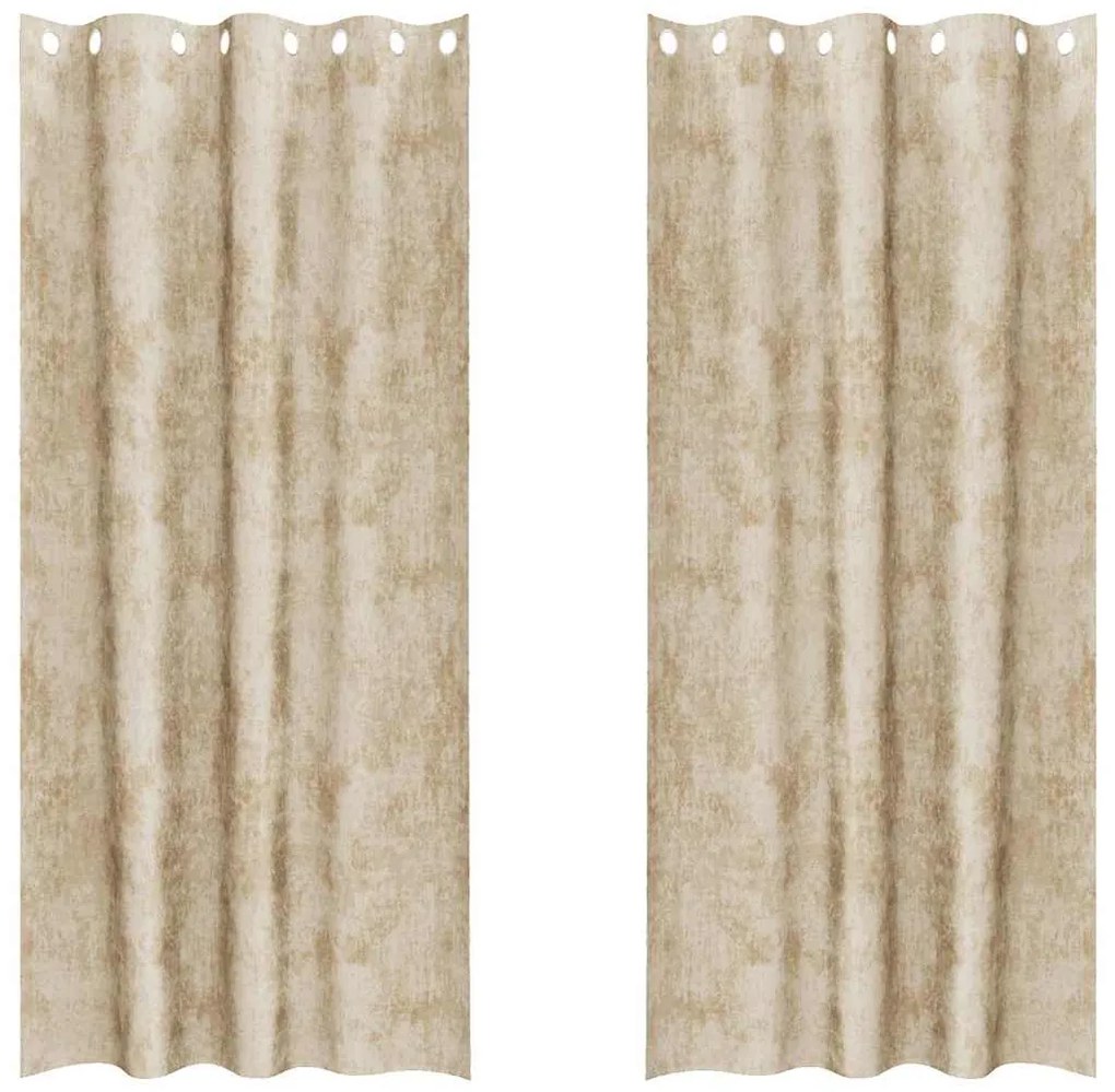 Cortinas de Veludo 2 peças com Ilhós Creme 140x225 cm