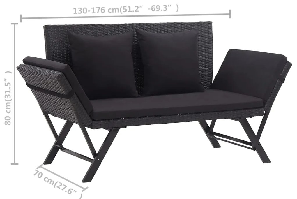 Banco de jardim c/ almofadões 176 cm vime PE preto