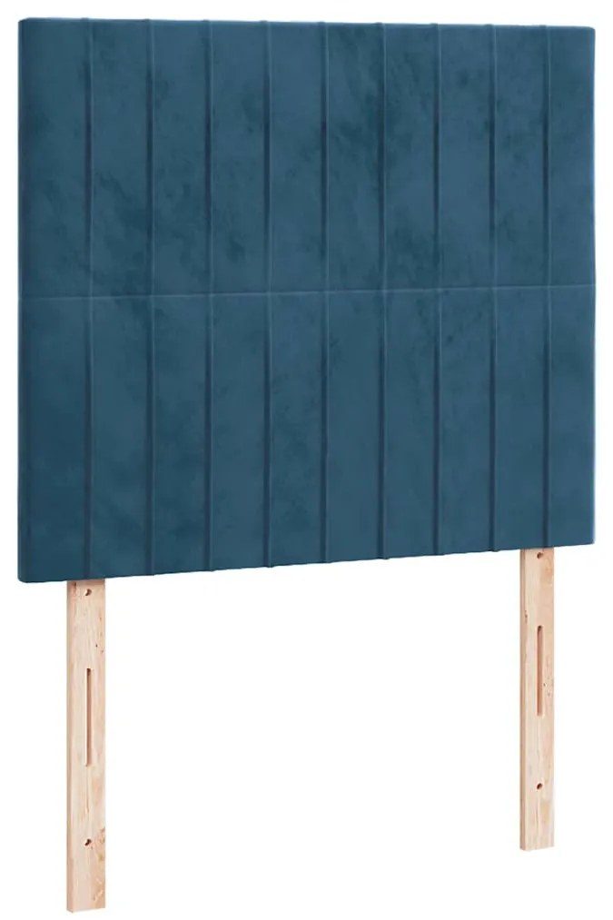 Cama box spring colchão LED 120x190cm couro artif. azul-escuro