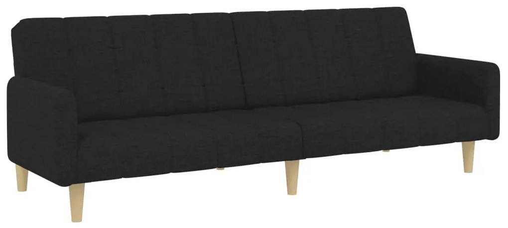 Sofá-cama de 2 lugares com apoio de pés tecido preto