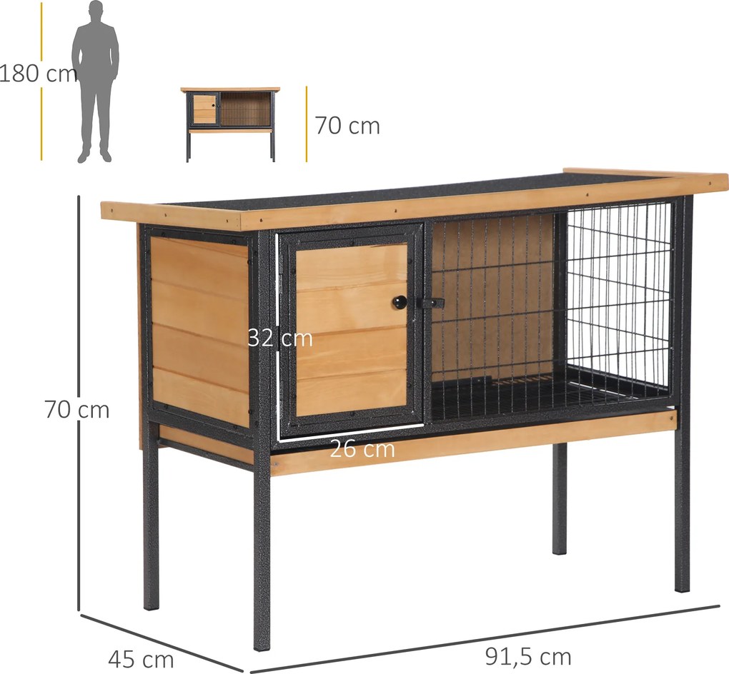 Gaiola de madeira para coelhos com pés 91,5 x 45 x 70 cm, gaiola para roedores e porquinhos-da-índia com teto amovível cor natural, preto