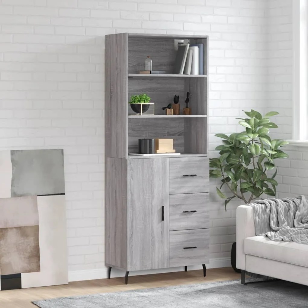 vidaXL Armário alto 69,5x34x180 cm derivados de madeira sonoma cinza