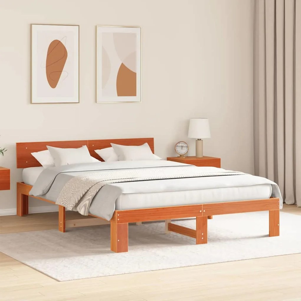 Estrado de Cama com Cabeceira Castanho 150x200 cm Madeira de Pinho Mac