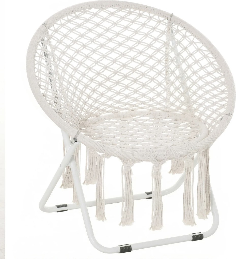 Outsunny Poltrona loveuse redonda de jardim cadeira lua papasan dobrável grande conforto macramé algodão poliéster bege | Aosom Portugal