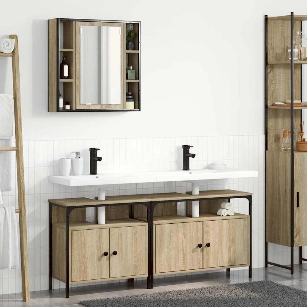 Conjunto de Armários para Banheiro 3 pcs Carvalho sonoma