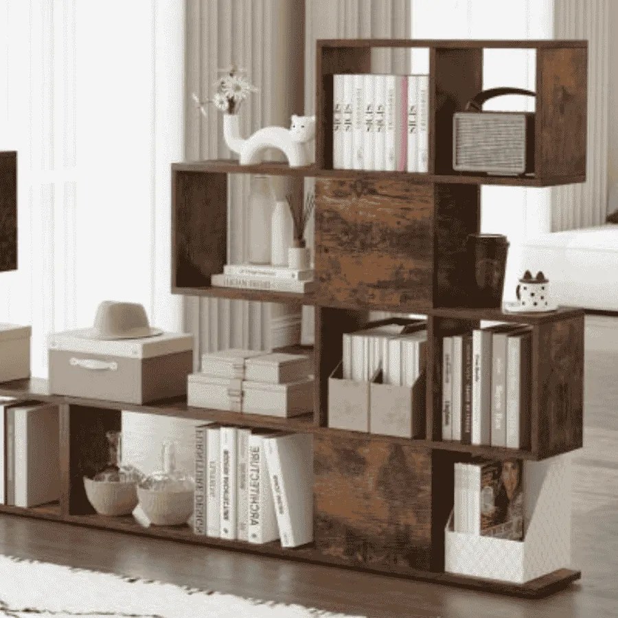 Estante com 5 prateleiras moderna em estilo escada 120 x 19,5 x 109 cm Castanha