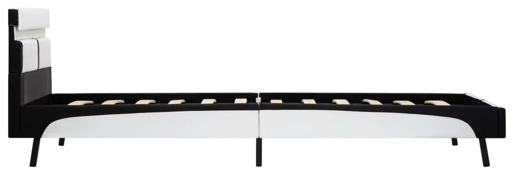 Estrutura cama c/ LED 90x200 cm couro artificial branco e preto