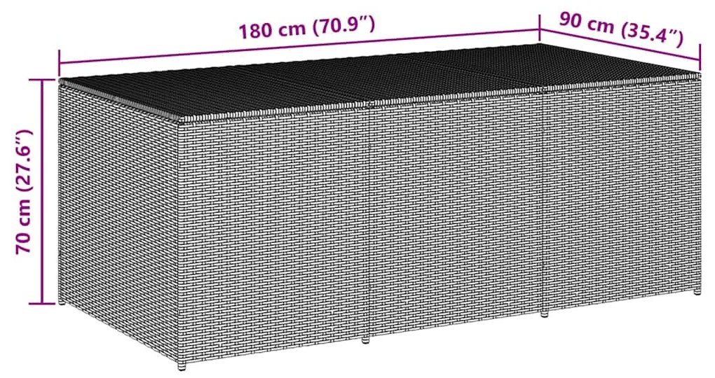 Caixa de arrumação para jardim 180x90x70 cm vime PE cinzento