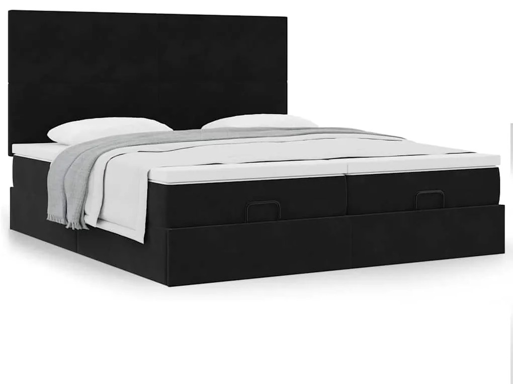 Estrutura de cama otomana com colchões 160x200 cm veludo preto