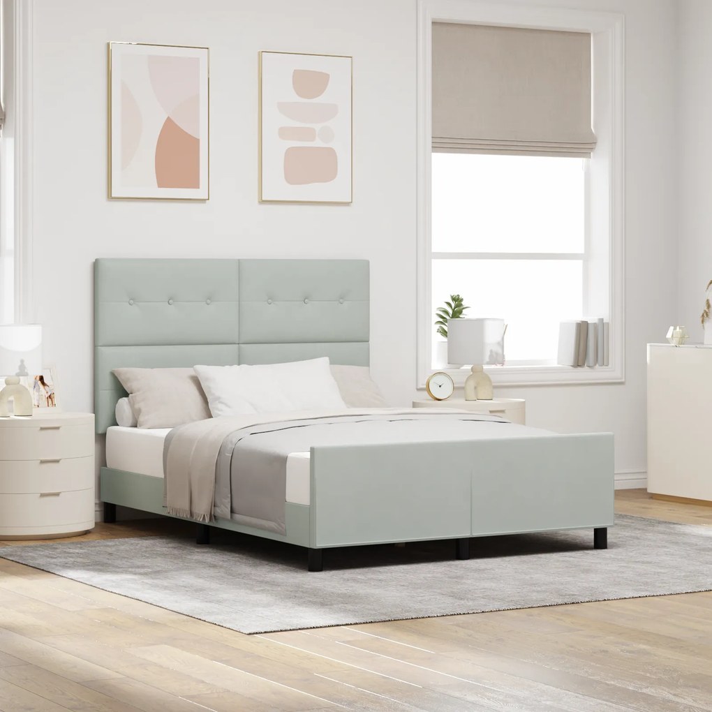 Cama vidaXL Cinza claro 140x200 cm Veludo