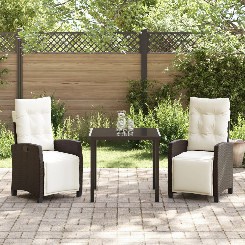 Conjunto de Jantar de Jardim 3 Peças Castanho em Rattan