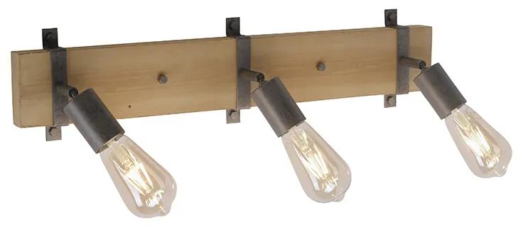 Aplique rústico madeira aço orientável 3-luzes- MARIS Industrial