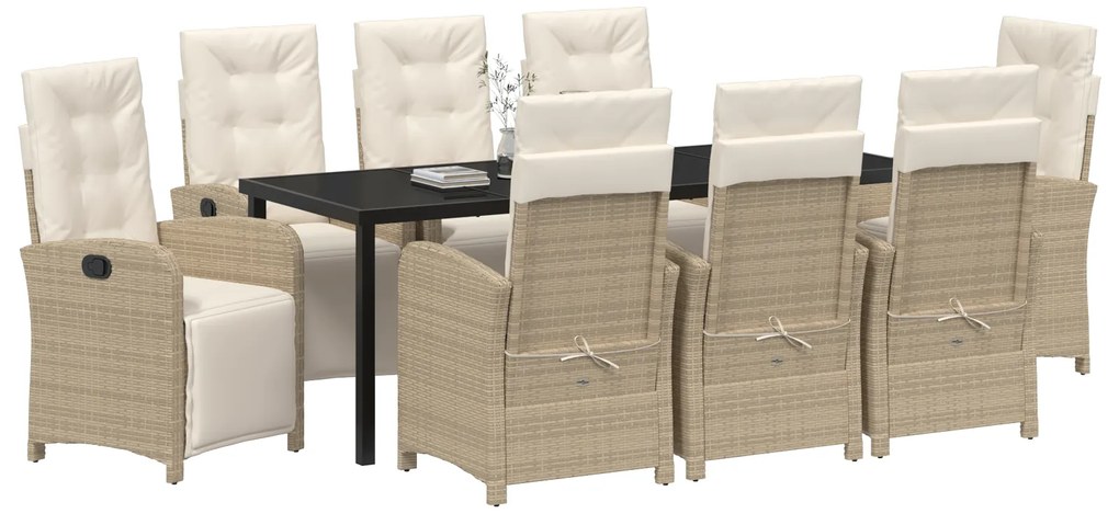 Conjunto de Jantar de Jardim de 9 Peças com Almofadas Bege em Poliratt