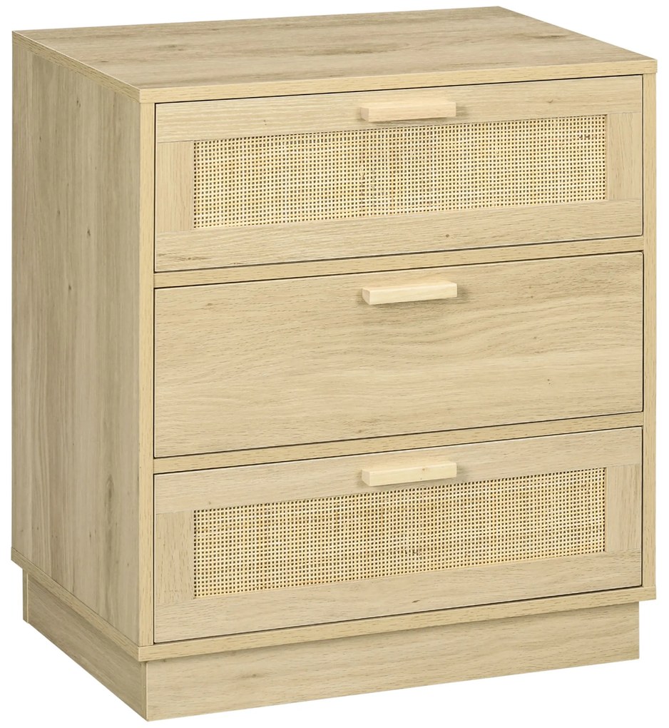 HOMCOM Cómoda com 3 Gavetas de Vime Cómoda de Madeira para Dormitório Sala de Estar Estilo Boêmio 60x38x69 cm Madeira