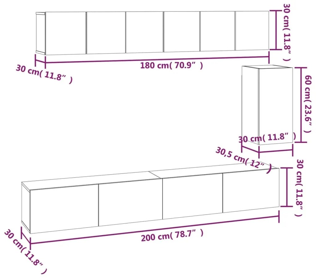 6 pcs conjunto de móveis de TV derivados de madeira preto