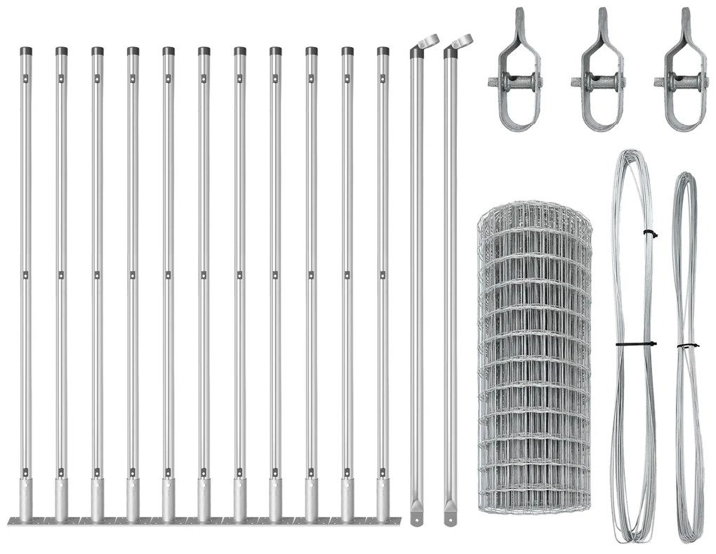 Cerca Euro com 13 Postes Flangeados 0.4x25 m de Aço Galvanizado