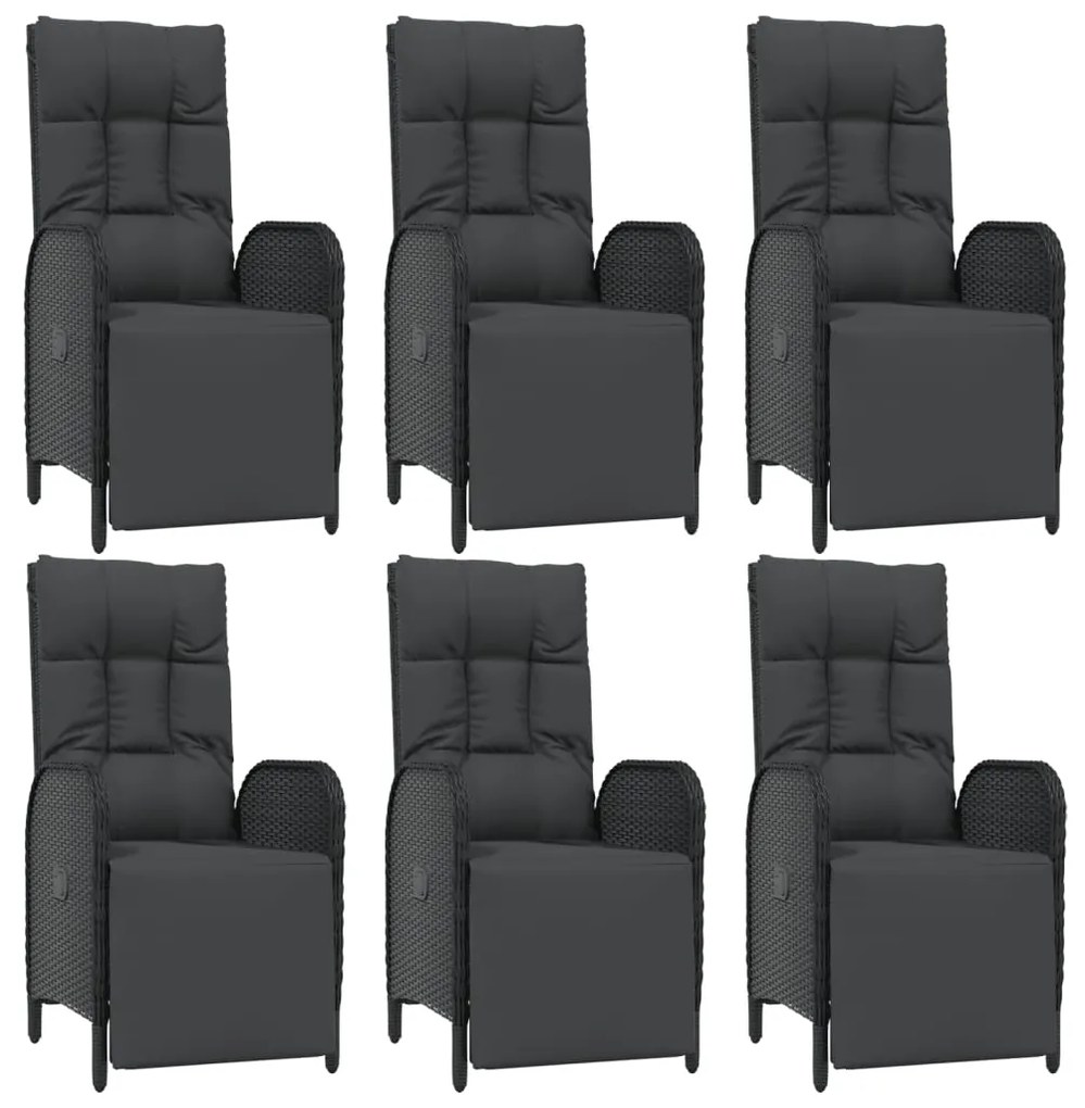 7 pcs conjunto de jantar p/ jardim c/ almofadões vime PE preto