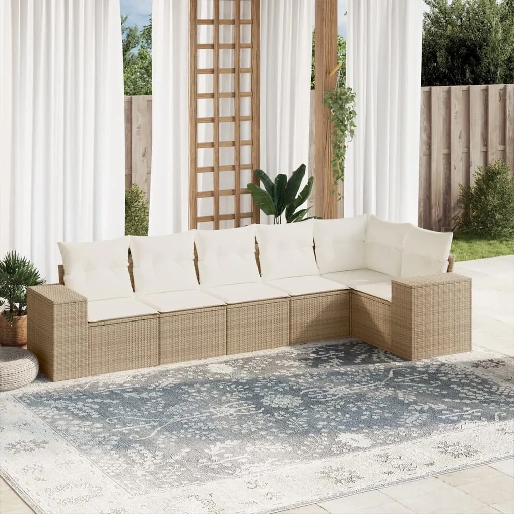vidaXL 6 pcs conjunto de sofás p/ jardim com almofadões vime PE bege