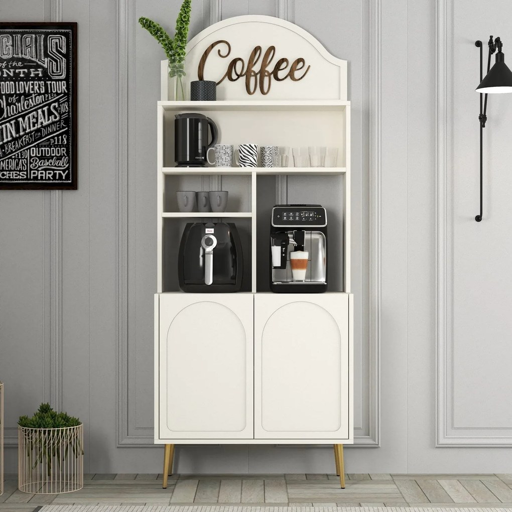 Armário de Cozinha/Sala "Caffè" - Creme e Dourado - 81.3x201x35cm - De