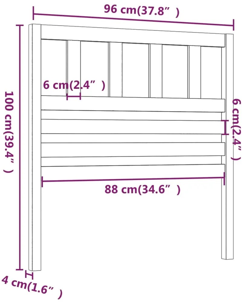 Cabeceira de cama 96x4x100 cm pinho maciço cinzento