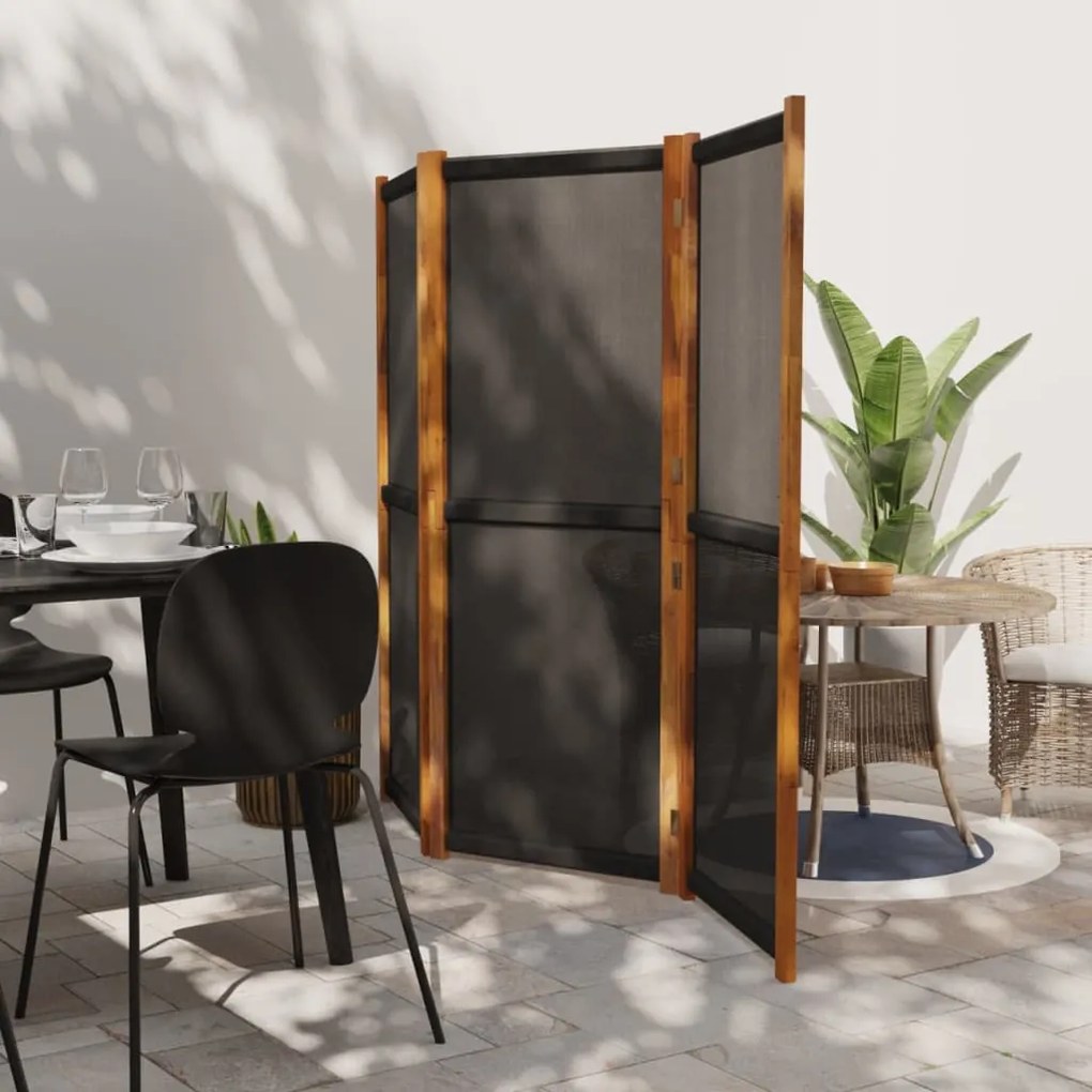 vidaXL Divisória/biombo com 3 painéis 210x180 cm preto