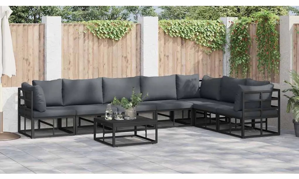 Conjunto de Sofá de Jardim 8 pcs Preto 70 x 70 x 32 cm Alumínio