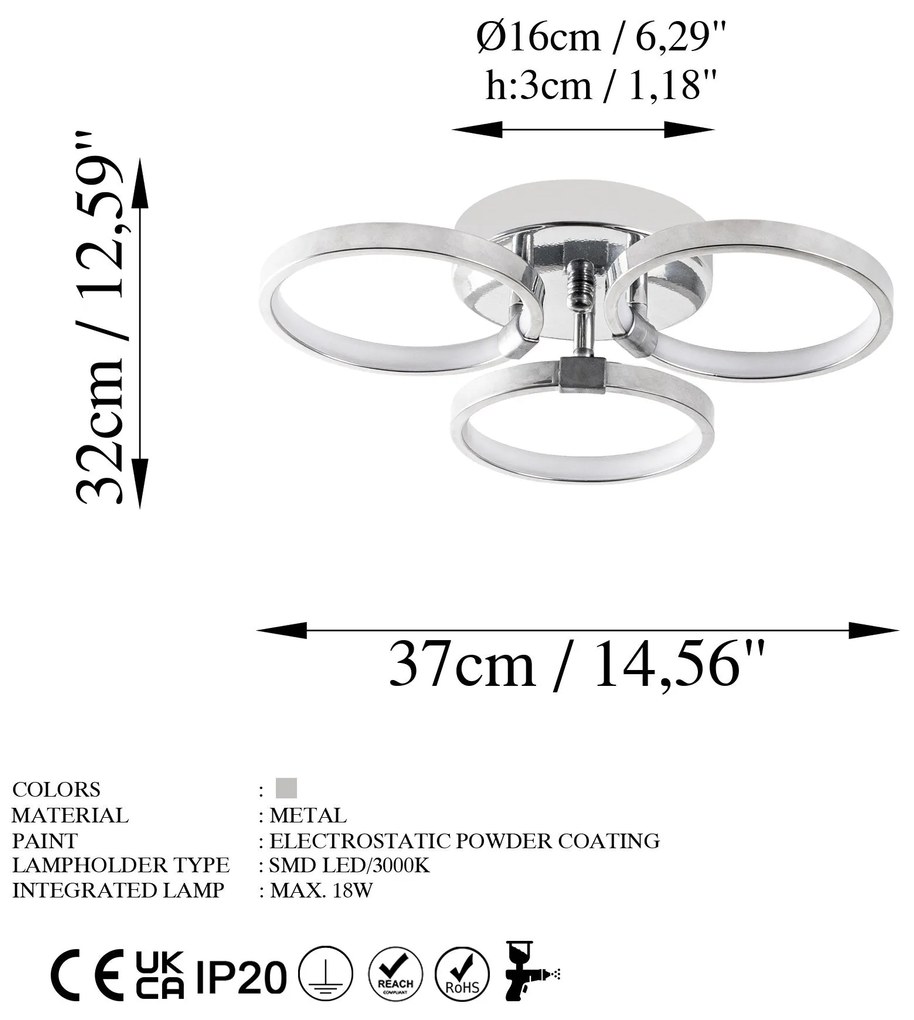 Chandelier Halka – Chrome – 37x9x32 cm